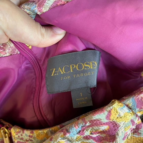 Zac Posen Target Gold Brocade Cocktail Party Dress Pockets Womens 1 - Picture 2 of 6
